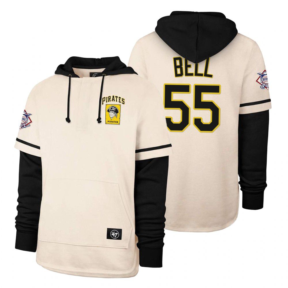 Men Pittsburgh Pirates #55 Bell Cream 2021 Pullover Hoodie MLB Jersey->customized mlb jersey->Custom Jersey
